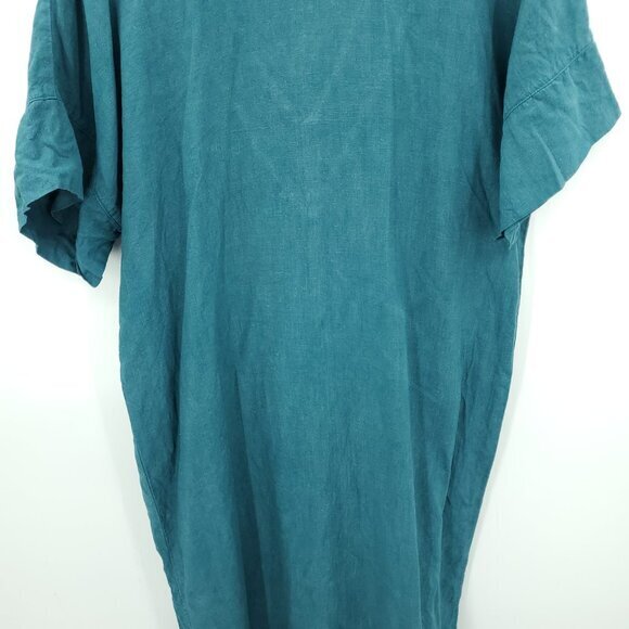Len.Ok 100% Linen Relaxed Fit V-Neck Short Sleeve Dress M Blue/Green/Teal - Picture 13 of 14